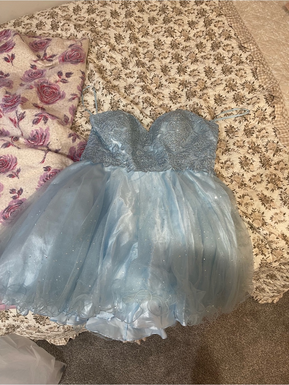 Aspeed Light Blue Strapless Sparkle Tulle Dress